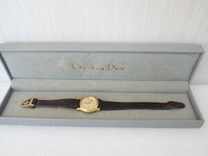1円～ Christian Dior クリスチャン ディオール デイト 腕時計 レディース 3003 ゴールド文字盤 未稼働