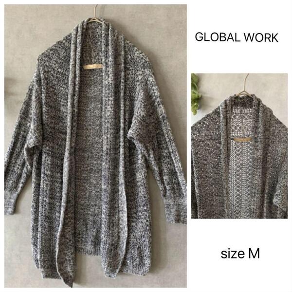 GLOBAL WORK 7分袖サマーニットカーディガン ネイビーミックス
