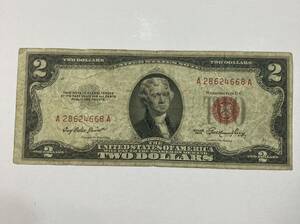 2 долларовая бакнота America старый банкноты America банкноты красный наклейка USA банкноты зарубежный банкноты рис доллар . старый .