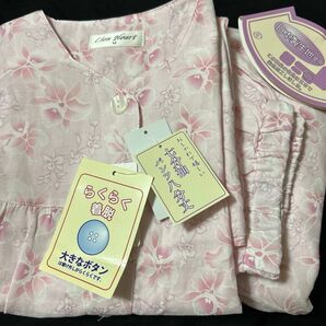 日本製生地 レディースらくらく着脱パジャマ 新品 M 七分袖八分丈