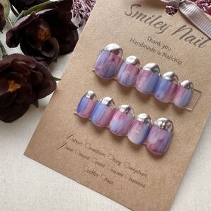 6月 7月ネイル ネイルチップ 紫 青 パープル ミラー ちゅるん ニュアンスネイル