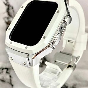 ZS☆アップルウォッチバンド ラバーベルト Apple Watch ステンレスケース　カバー　44mm 45mm メタル