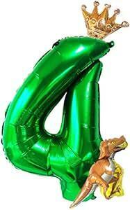 deerzon 恐竜 4歳 数字 バルーン セット 誕生日 飾り付け 男の子 巨大 風船 バースデー 王冠 (数字「4」)