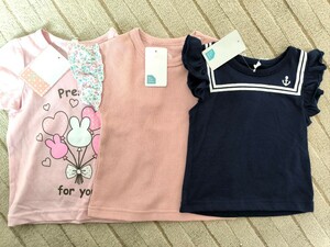 ☆未使用！ 半袖Tシャツ 70cm ～ 80cm☆3枚セット 袖フリル ピンク☆ 女の子 ベビー服 トップス 