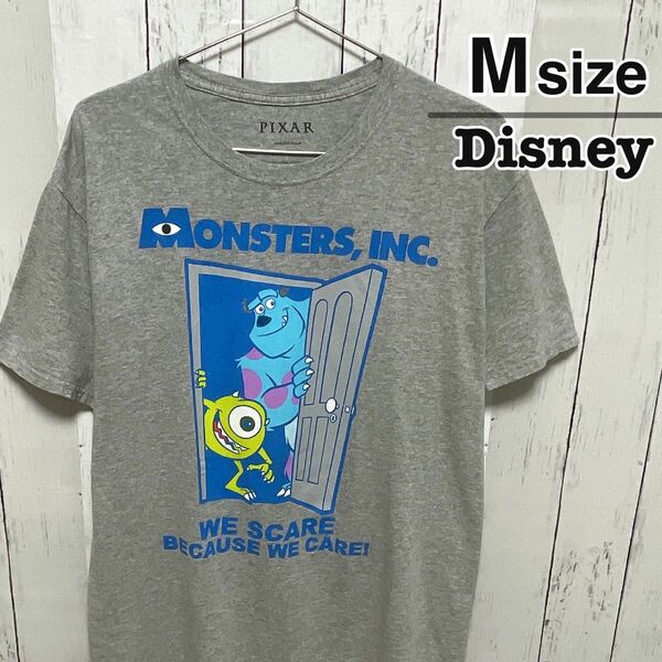 USA古着　モンスターズインク　Tシャツ　M　グレー　マイク　サリー　ディズニー