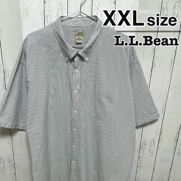 L.L.Bean　半袖シャツ　ドレスシャツ　2X　ストライプ　グレー　USA古着