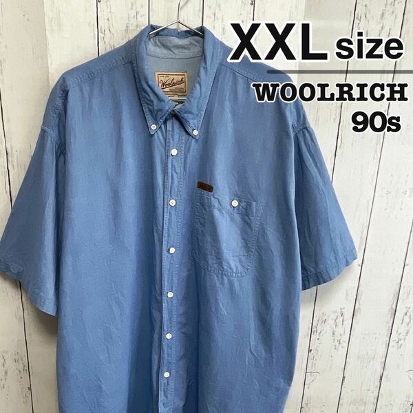 Woolrich　90s　半袖シャツ　XXL　ライトブルー　水色　USA古着