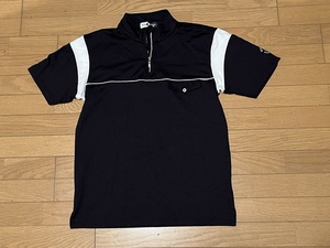 ブラック&ホワイト BLACK & WHITE 半袖ポロシャツ Mサイズ 黒 白 ジップアップ ゴルフウェア ゴルフ GOLF 日本製 MADE IN JAPAN ロゴ