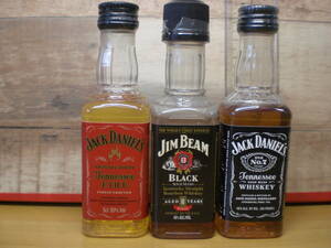 ②JACK DANIEL'S No7,JIM BEAM BLACK,JACK DANIEL'S TENNESSEE FIRE pra бутылка 3 шт. комплект миниатюра бутылка 
