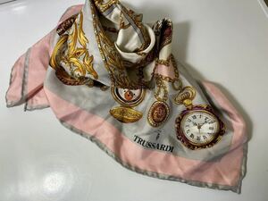 TRUSSARDI トラサルディ 大判スカーフ シルク スカーフ ピンク 時計柄