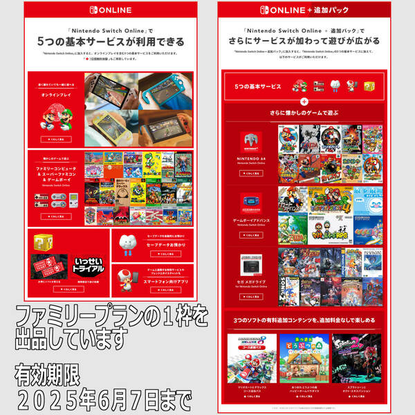 Nintendo Switch Online + 追加パック 12か月 （365日） ニンテンドースイッチオンライン ファミリープラン招待枠③