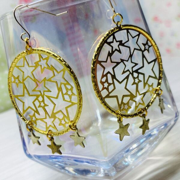 星 スター 散りばめ 夜空 ピアス イヤリング ハンドメイド