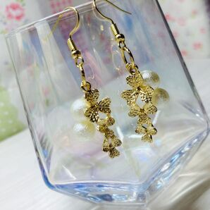 三つ葉 パール ピアス イヤリング ハンドメイド