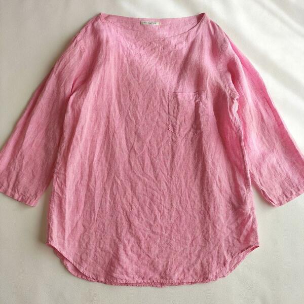 リネン100％ オーバーサイズ シャツ ブラウス ピンク 日本製 洗濯可