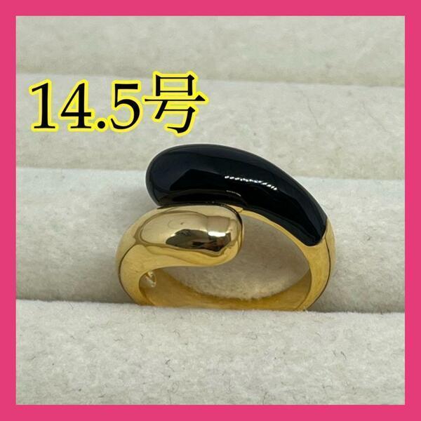 072b4ブラックリング　ゴールド　指輪　韓国アクセサリー　石プチプラ