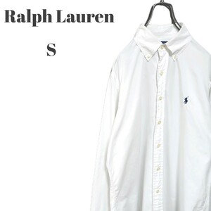 Ralph Lauren ラルフローレン 長袖ボタンダウンシャツ 青ポニー刺繍 ワンポイントロゴ ホワイト 白 メンズ Sサイズ