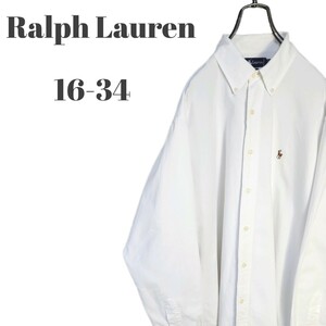 Ralph Lauren ラルフローレン 長袖ボタンダウンシャツ ポニー刺繍 ワンポイントロゴ ホワイト メンズ Lサイズ相当