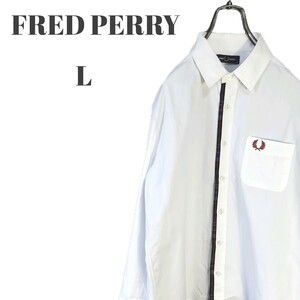 FRED PERRY フレッドペリー 長袖シャツ 刺繍ロゴ入り胸ポケット ホワイト 裏チェック メンズ Lサイズ