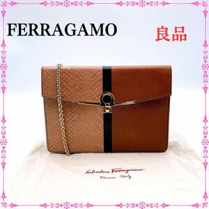 Salvatore Ferragamo サルヴァトーレ フェラガモ ガンチーニ パイソン 2WAY チェーンショルダーバッグ 