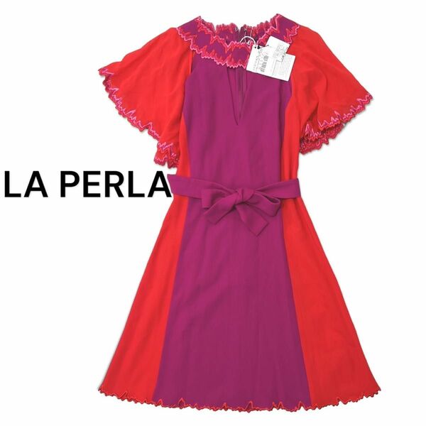 LA PERLA ラペルラ ワンピース ドレス 半袖　ピンク レッド リボン 36　　　