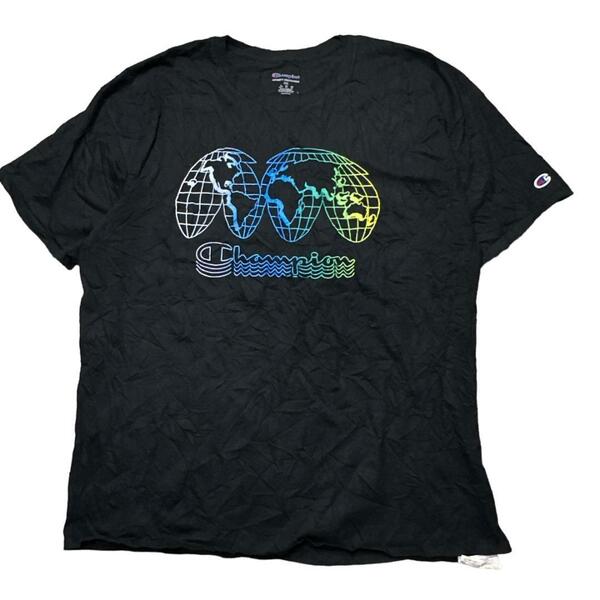 チャンピオン 半袖Tシャツ 世界地図 ロゴタグ ロゴT 夏物古着 k34 XXL相当