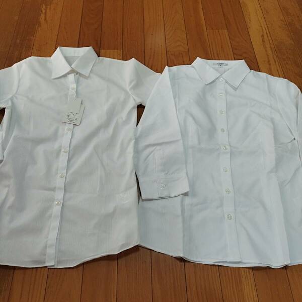 新品　2枚　Mサイズ　形態安定　七分袖ブラウス　白ストライプ 就活スーツ リクルートスーツ 式服 礼服