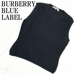 バーバリーブルーレーベル ニットベスト BURBERRY BLUE LABEL ワンポイント刺 黒 袖なし ブラック M B6397