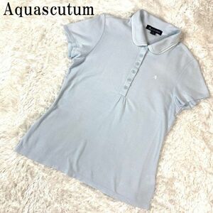 Aquascutum アクアスキュータム 半袖ポロシャツ ライトブルー 水色 青 ワンポイント刺 コットン100％ ブルー S B6399