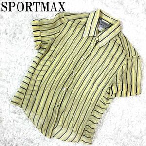 SPORTMAX シースルーシャツ シルク100％スポーツマックス 半袖シャツ ストライプシャツ ブラウス 黄色 イエロー 38 B6502