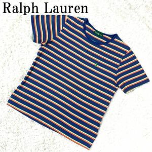 Ralph Lauren ボーダーカットソー ブルー系 ラルフローレン 半袖カットソー Tシャツ ワンポイント刺 青 M B6560