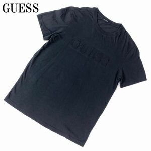 GUESS ゲス エンボス半袖Tシャツブラック カジュアル ブランドネームシャツ コットン100％ B6602