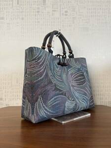  kimono remake genuine mud Ooshima pongee .. pattern handbag bag width length hand made 