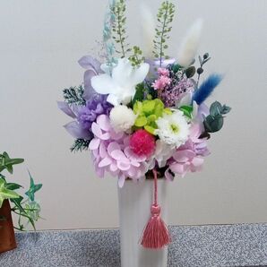 プリザーブドフラワー仏花　単品　スリムなお供え花　ペットお供え　花器活け
