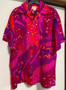 60'sビンテージ アロハ メンズ L コットンハワイアン サイケ ピンク SHIRT vintage アロハシャツ