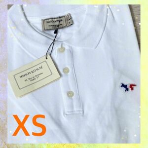 メゾンキツネ☆トリコロールフォックス　ユニセックスポロシャツ　XSサイズ　ホワイト①