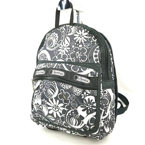 B ×【商品ランク:B】レスポートサックLeSportsac 花柄 総柄 ナイロン リュックサック バックパック 婦人鞄 ブラック 黒色系