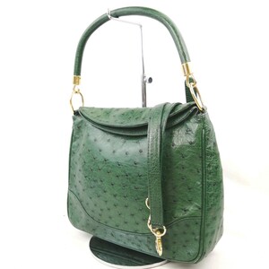 M ×[ товар разряд :B] Ostrich кожа Gold металлические принадлежности 2way плечо ремень есть ручная сумочка ручная сумка большая сумка женщина сумка зеленый зеленый серия 