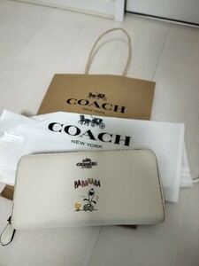 コーチ COACH 長財布 財布 ウォレット アイボリー レザー スヌーピーコラボ レディース プレゼント シグネチャー