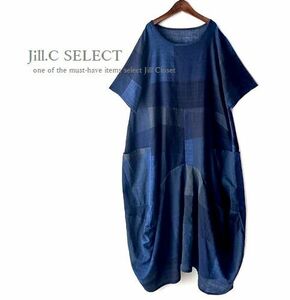  новый товар [ стоимость доставки 185 иен ] лоскутное шитье способ блок ART* tuck дизайн * с карманом * тянуть over * туника * One-piece 3885.blue