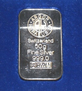 純銀インゴット 50g ケース入 Fine Silver OKASAN Switzerland バー