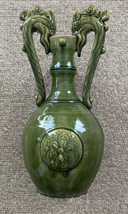  China изобразительное искусство керамика . Tang предмет зеленый . дракон уголок высота 45cm