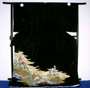 *.* kimono * high class kurotomesode silk 100% Mrs.. the first . equipment flat cheap . volume Kyouyuuzen untailoring 