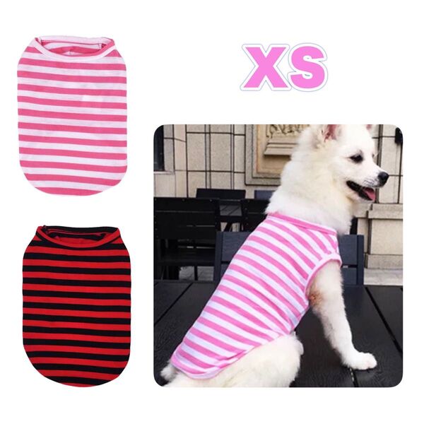 犬服 犬 服 かわいい ボーダー ストライプ 小型犬 ピンク XS 袖なし ペットウェア