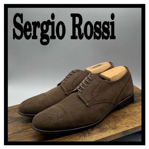 Sergio Rossi [セルジオ ロッシ] ドレスシューズ パンチドキャップトゥ メダリオン ビジネス スエード ブラウン 茶 UK6 25cm 革靴 メンズ