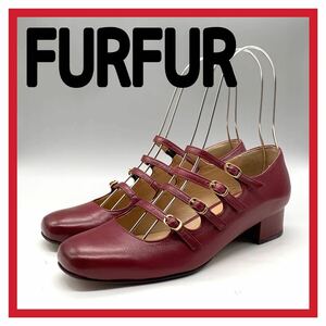  женский FURFUR [ Fafa -] туфли-лодочки 4 полосный туфли с ремешками коричневый n ключ каблук futoshi каблук кожа красный 38 24.5cm сделано в Японии 