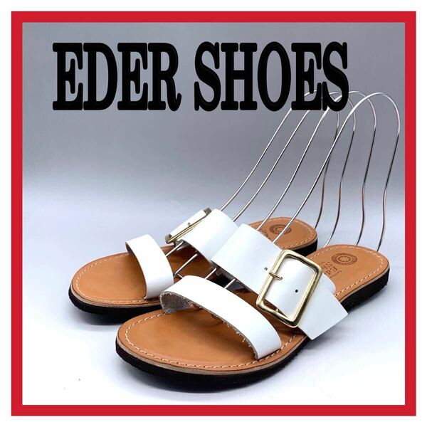 レディース EDER SHOES [エダーシューズ] サンダル ストラップベルト シューズ 靴 フラット レザー ホワイト 白 37 23.5cm イタリア製 