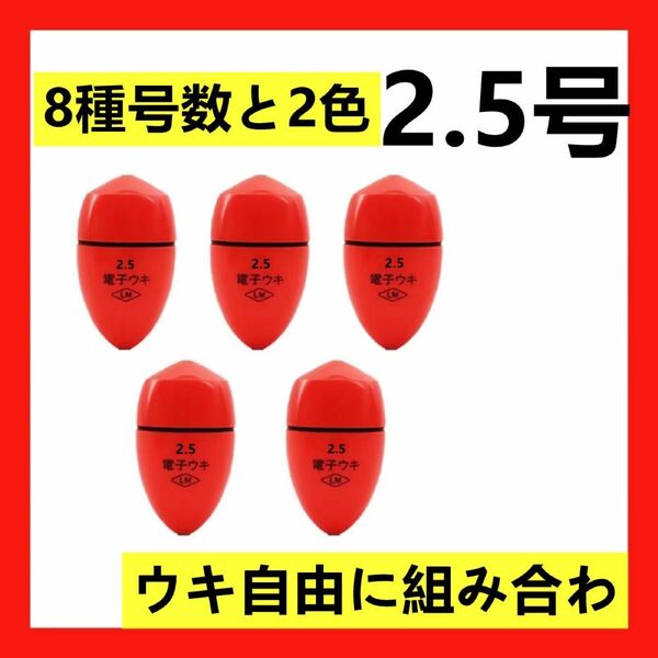 5個2.5号 赤色電気ウキセット（対応電池なし）