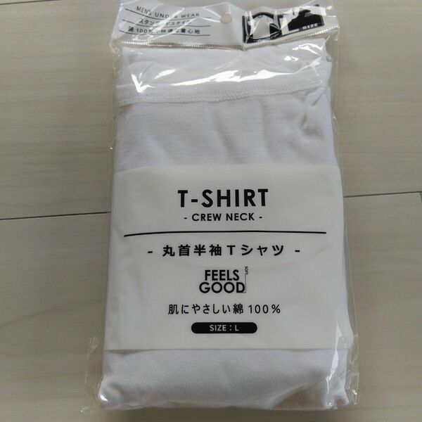 未使用 肌にやさしい 綿100％ メンズ Tシャツ クルーネック 白 丸首半袖 Lサイズ 身長175～185 周囲95～104