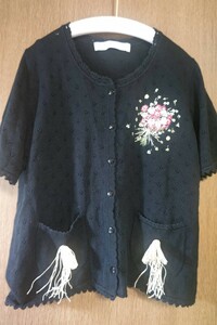  Pink House flower embroidery cardigan black new goods 