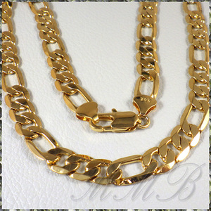 [NECKLACE] 24K GOLD PLATED FIGARO CHAIN STANDARD LONG LENGTH 6面カットフィガロチェーン ゴールド ネックレス 8x600mm 36g【送料無料】